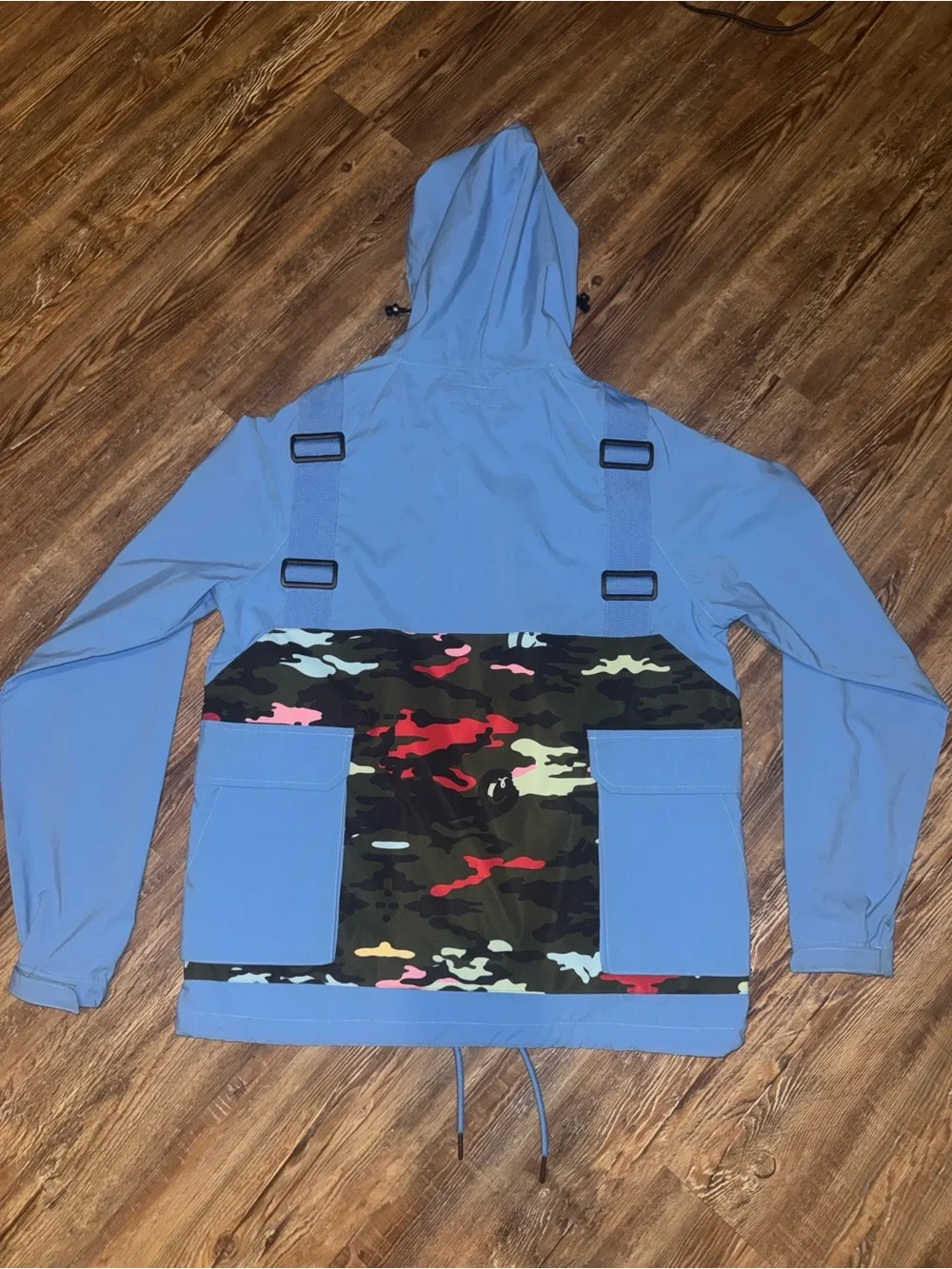 Light Blue Hooded Jacket with Camo Accent